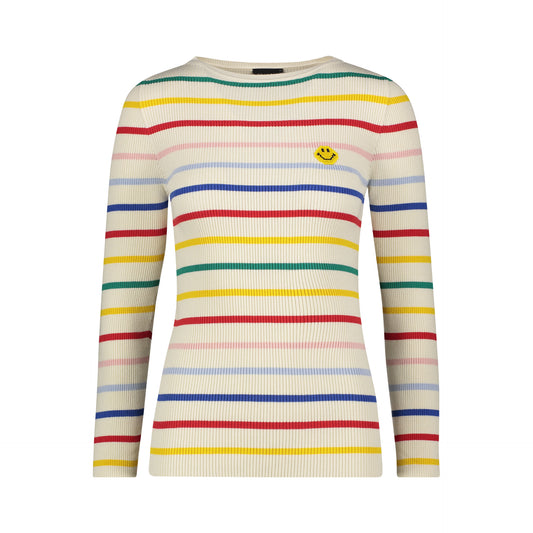 MULTI STRIPED RIBBED CREW